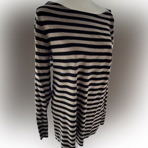 Eileen Fisher Striped Black and Cream Women's Lightweight Long Sweater